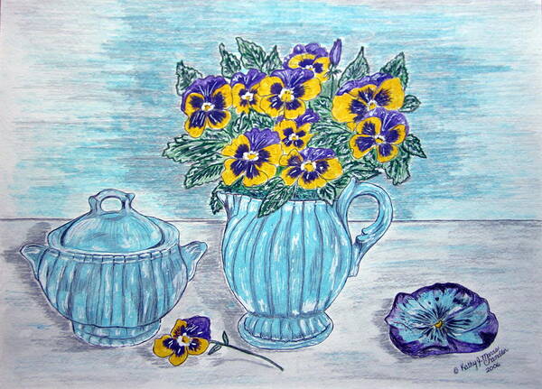 Stangl Pottery Poster featuring the painting Stangl Pottery and Pansies by Kathy Marrs Chandler