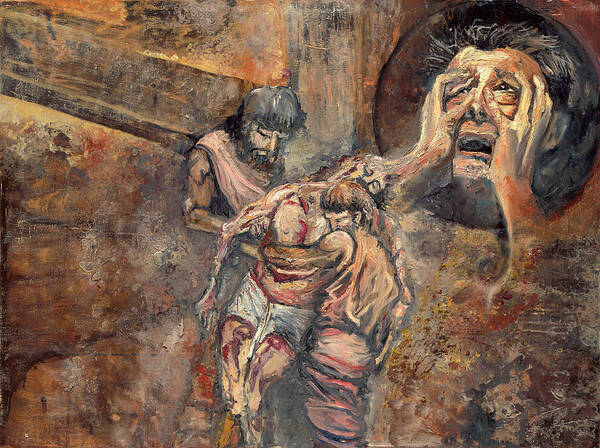 Christian Art Poster featuring the painting Station XIII The Body of Jesus is Taken Down From the Cross by Patricia Trudeau