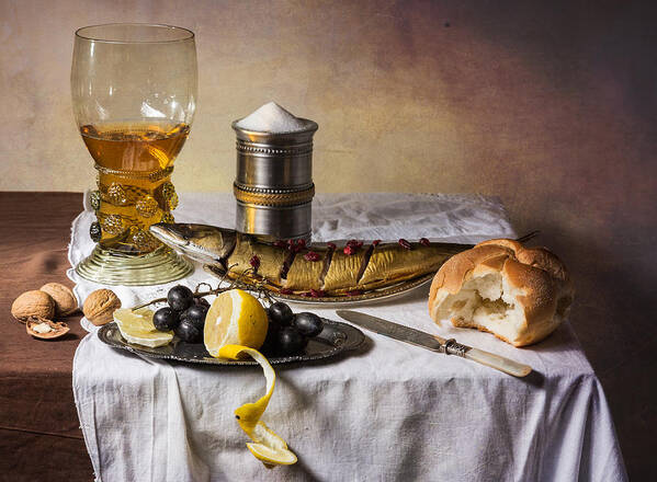 Ontbijt Poster featuring the photograph Still Life with Roemer-Great Salt-Fish and Bread by Levin Rodriguez