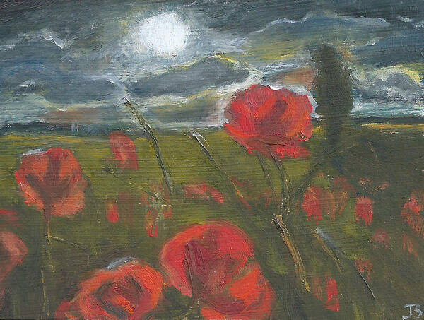 Poppies Poster featuring the painting Storm Passing Night Poppies by Jessmyne Stephenson