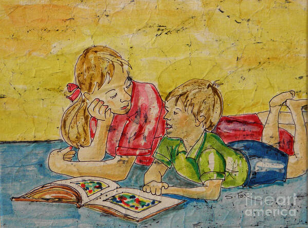 Family Art Poster featuring the painting Story Time by Sandra Fox
