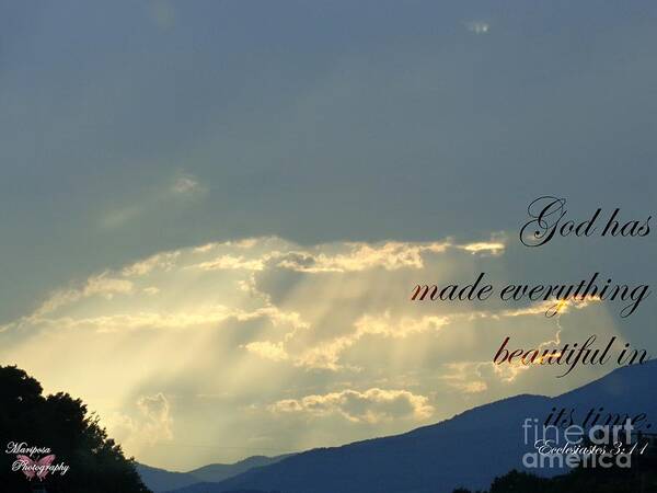 Sun Poster featuring the photograph Sun Rays Ecclesiastes Chapter 3 verse 11 by Jannice Perdomo-Walker