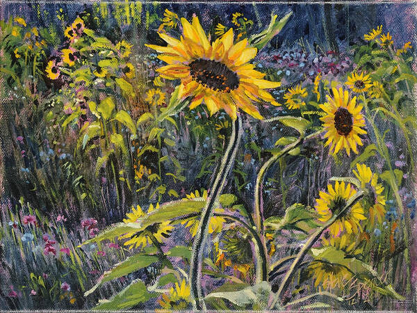 Sunflowers Poster featuring the painting Sunfloral by Steve Spencer