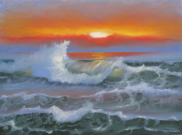 Seascape Poster featuring the painting Sunrise at Sea by Kathie Camara