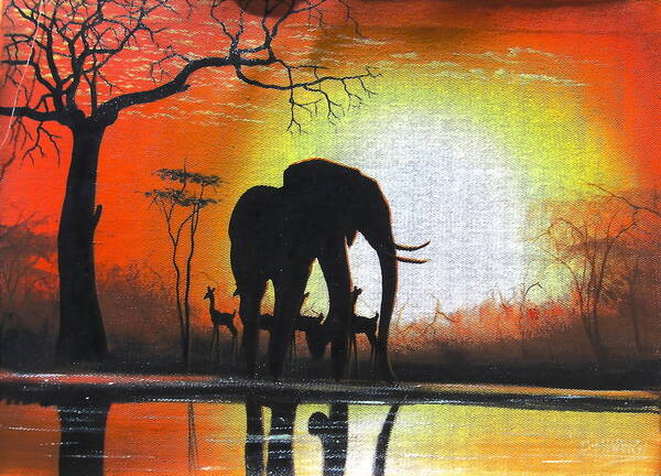 African Paintings Poster featuring the painting Sunrise in Africa by Mwangi