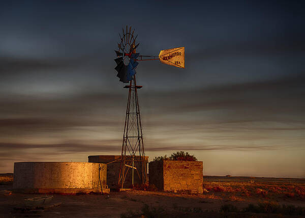 Windmill Poster featuring the photograph Sunset at the Well by Priscilla Burgers
