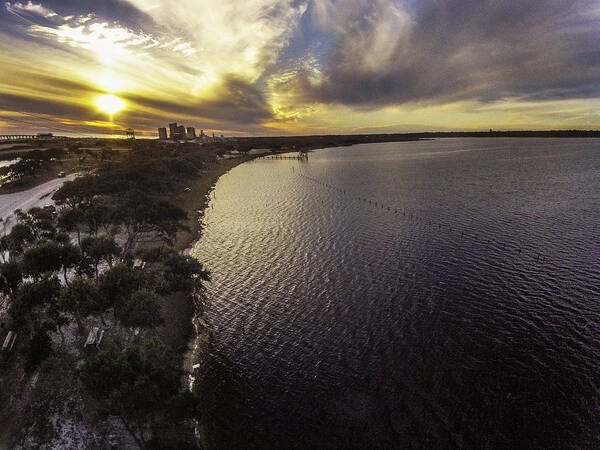 Palm Poster featuring the digital art Sunset over Lake Shelby by Michael Thomas