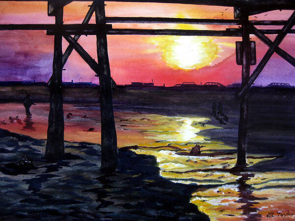 Pier Poster featuring the painting Sunset Pier by Lil Taylor