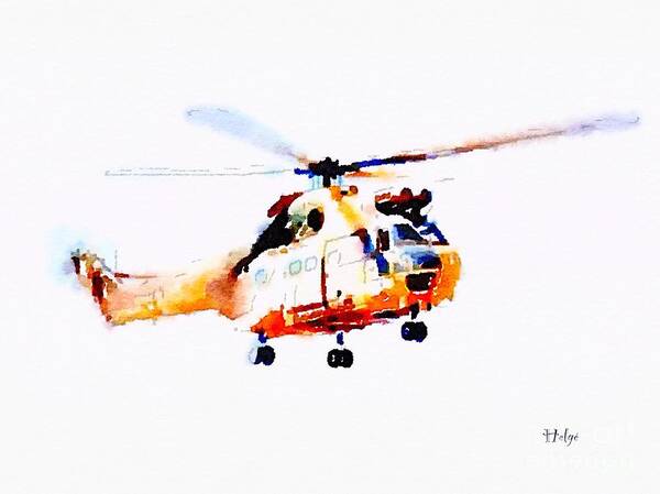 Helicopter Poster featuring the painting SuperPuma by HELGE Art Gallery