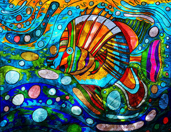 Fish Poster featuring the painting Swim Little Fishy Swim - Colorful Abstract Fish by Marie Jamieson