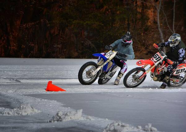 Ice Racing.motorcycle Racing Poster featuring the photograph Tale O' Da Tail by Robert McCubbin