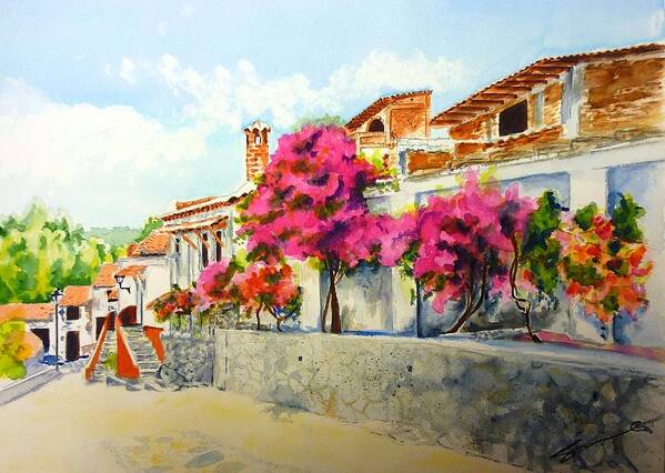 Bougainvillea Poster featuring the painting Talpalpa a Walk with a View by Sonia Mocnik