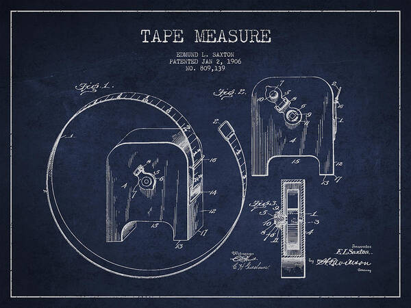 Tape Measure Poster featuring the digital art Tape measure Patent Drawing from 1906 by Aged Pixel