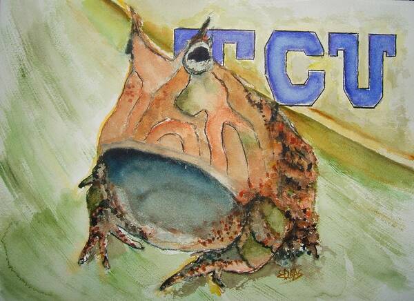 Frog Poster featuring the painting TCU Horned Frog by Elaine Duras