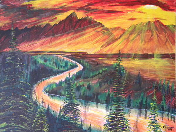Grand Tetons Poster featuring the painting Teton Sunset by Eric Johansen