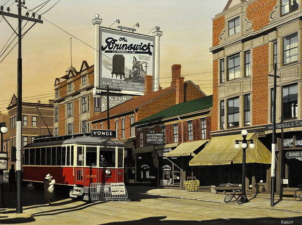 Toronto Poster featuring the painting Yonge and College Streets 1917 aka The Brunswick 1917 by Kenneth M Kirsch