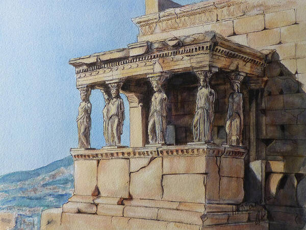 Athens Poster featuring the painting The Caryatid Porch of the Erechtheion by Henrieta Maneva