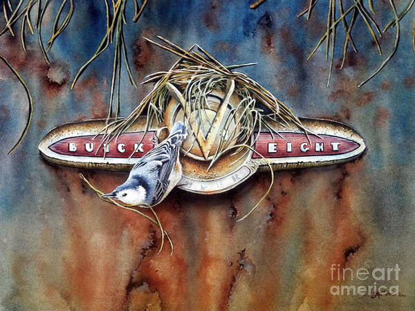 Nuthatch Poster featuring the painting The Collector by Greg and Linda Halom