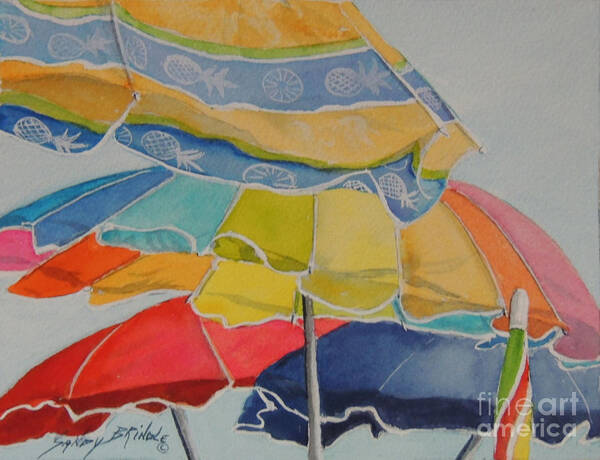 Watercolor Realistic Umbrellas Summer Poster featuring the painting The Colors of Fun. SOLD by Sandy Brindle