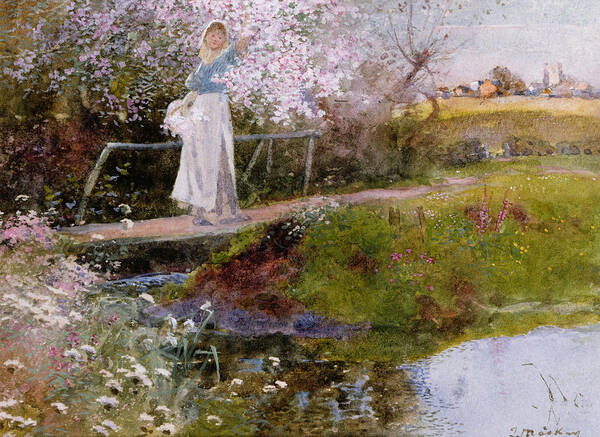 Bridge Poster featuring the painting The Orchard Brook by Thomas Mackay