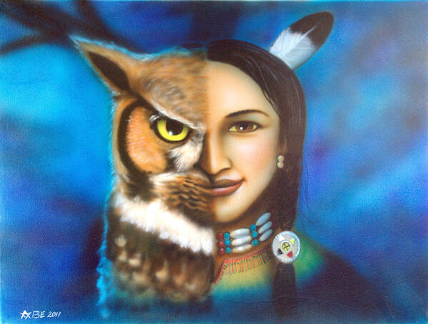 Owl Spirit Poster featuring the painting The owl spirit by Amatzia Baruchi