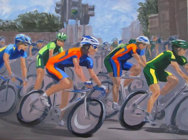 Bicycle Poster featuring the painting The Peloton by Karen Ilari