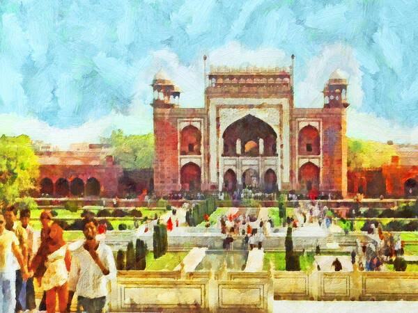 Landscape Poster featuring the digital art The Taj Mahal Gardens by Digital Photographic Arts