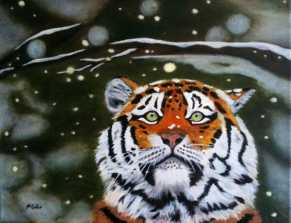 Tiger Canvas Print Poster featuring the painting The Tiger in Winter by Dr Pat Gehr