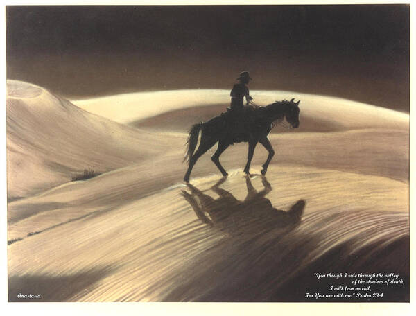Western Poster featuring the drawing Though I Ride Through The Valley by Anastasia Savage Ealy