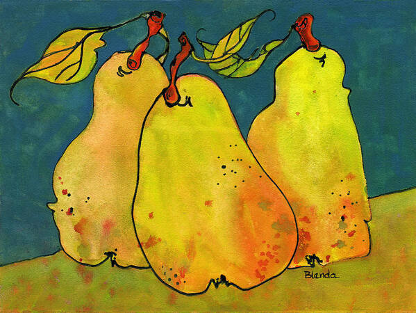 Pear Poster featuring the painting Three Pears Art by Blenda Studio