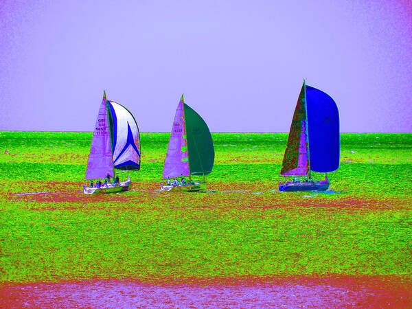 Seascape Poster featuring the photograph Three Sailboats by Mafalda Cento