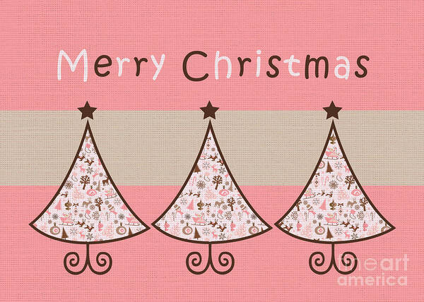 Trees Poster featuring the digital art Three Trees Pink 02 - Merry Christmas Greeting Card by Aimelle Ml