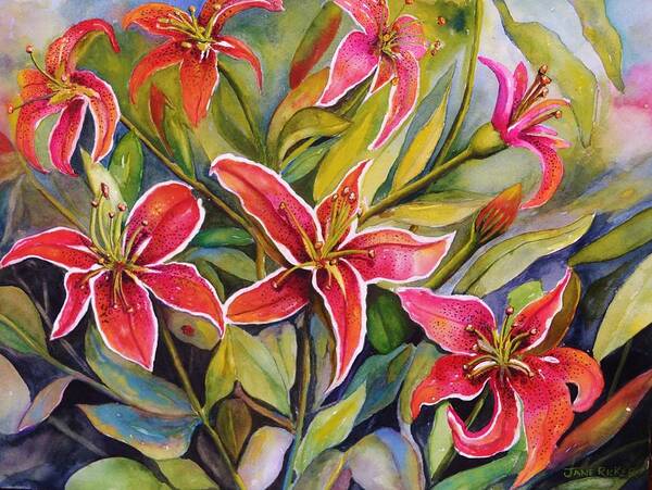 Tiger Lily Poster featuring the painting Tigers In My Garden by Jane Ricker