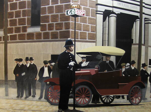 Streetscapes Poster featuring the painting Toronto Traffic Cop 1912 by Kenneth M Kirsch