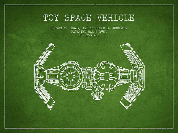 Starwars Poster featuring the digital art Toy Spaceship Vehicle patent from 1983 - Green by Aged Pixel
