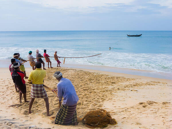 Fishermen Poster featuring the photograph Hoisting the Nets by Nila Newsom