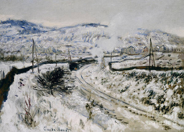 Winter Poster featuring the painting Train in the Snow at Argenteuil by Claude Monet
