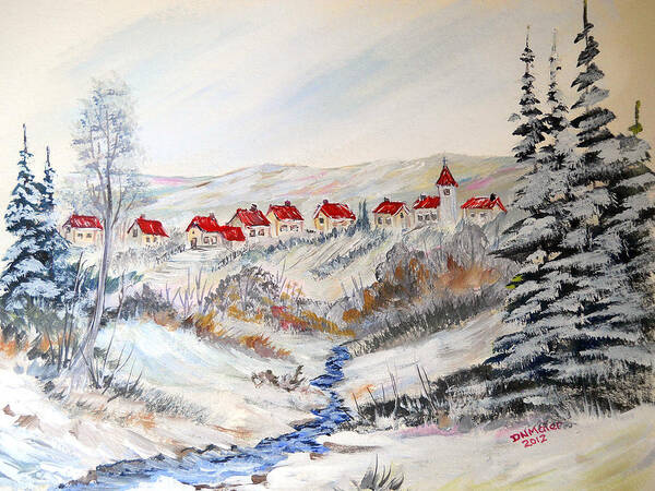 Winter Poster featuring the painting Transylvanian Village in Winter by Dorothy Maier