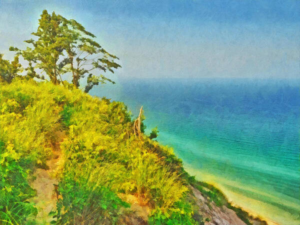 Sleeping Bear Dunes National Lakeshore Poster featuring the digital art Tree on a Bluff by Digital Photographic Arts