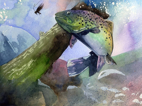 Trout Poster featuring the painting Trout and Fly by Sean Parnell