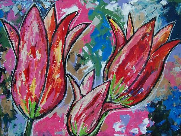 Tulips Poster featuring the painting Tulip Trio by Krista Ouellette