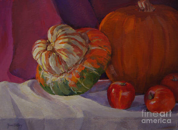 Still Life Poster featuring the painting Turban Squash with Fall Friends by Joan Coffey