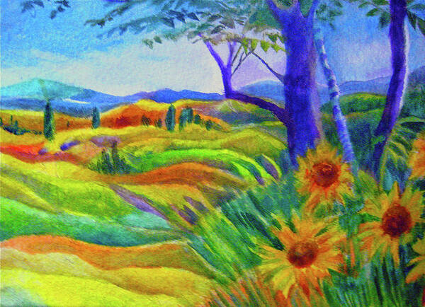 Sunflowers. Tuscany Poster featuring the painting Tuscan Sunflowers by Kandy Cross