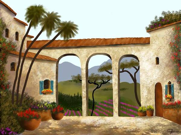 Tuscan Villa Of Beauty Poster featuring the painting Tuscan Villa Of Beauty by Larry Cirigliano