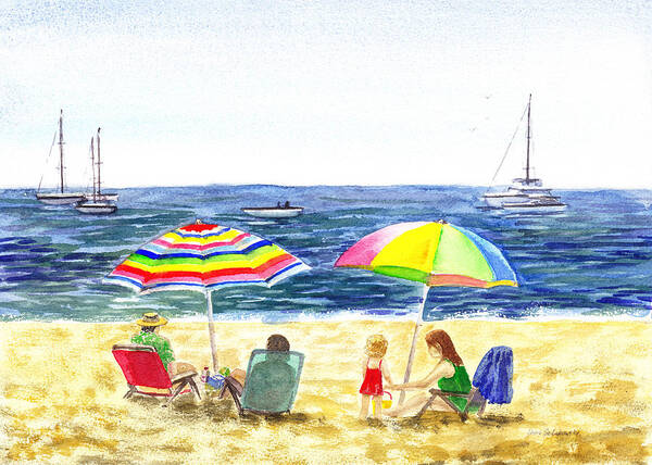 California Poster featuring the painting Two Umbrellas On The Beach California by Irina Sztukowski