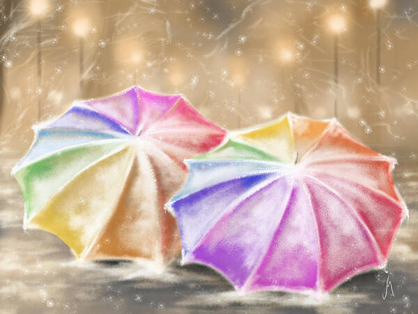 Umbrellas Poster featuring the digital art Umbrellas by Veronica Minozzi