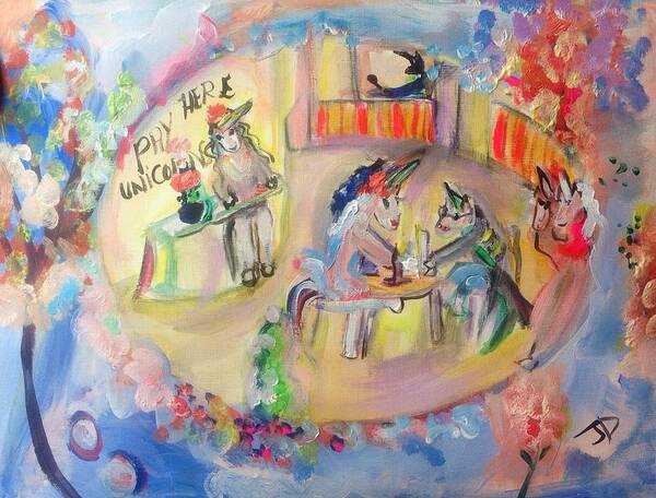 Cafe Poster featuring the painting Unicorn cafe by Judith Desrosiers