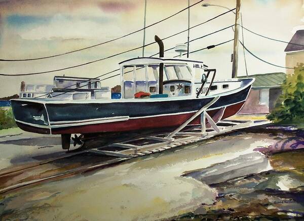 Perkins Cove Poster featuring the painting Up for repairs in Perkins Cove by Scott Nelson