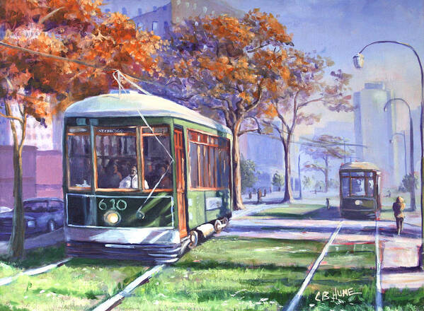 New Orleans Streetcar Poster featuring the painting Streetcars Uptown New Orleans by CB Hume