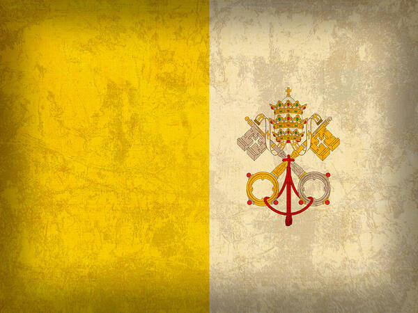 Vatican Poster featuring the mixed media Vatican City Flag Vintage Distressed Finish by Design Turnpike